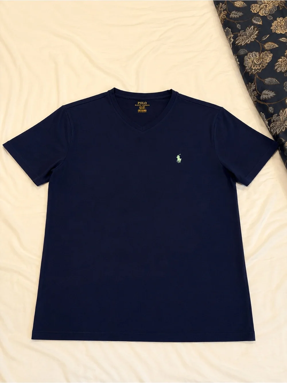Polo by Ralph Lauren Navy V-Neck Tee with Mint Polo Logo